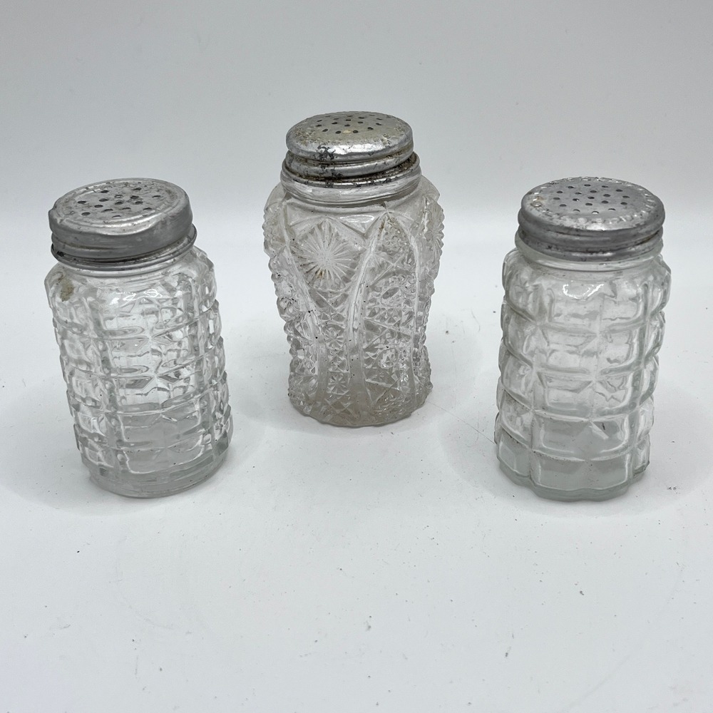 Vintage Anchor Hocking Pressed Glass Salt and Pepper Shakers Set of 3 Clear